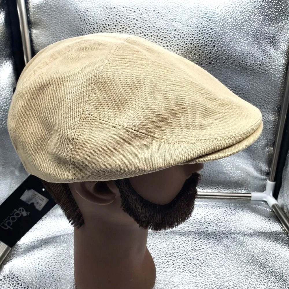 Epoch Hats Co Newsboy Flat Cap Mens S/M Beige Cotton Lined Driving Ivy‎ NWT